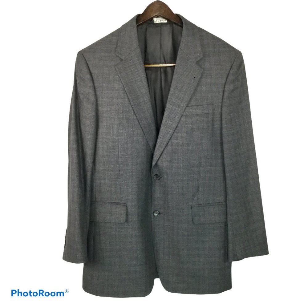Jos A Bank 40R Signature Silk Wool Plaid Gray Sport Coat Jacket